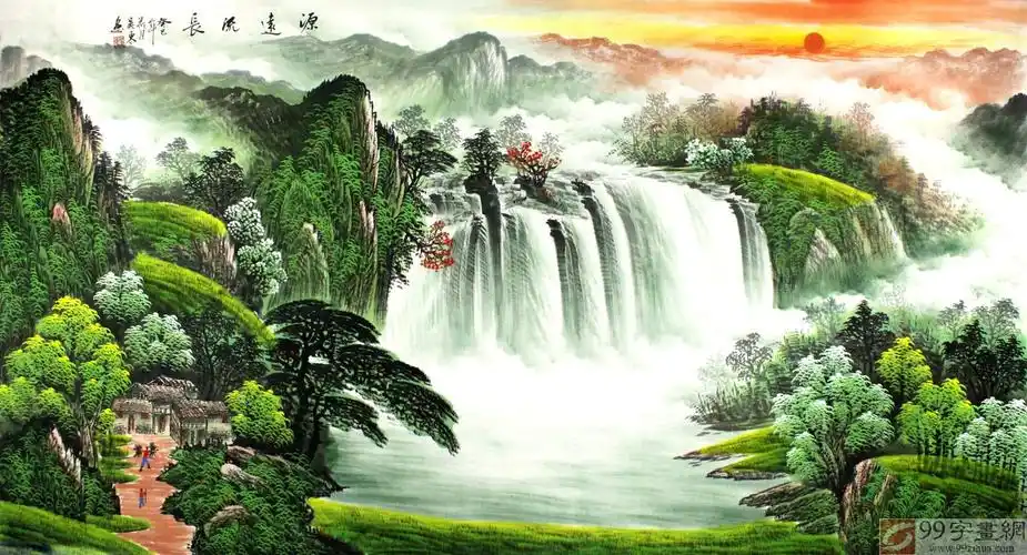 办公室横幅聚宝盆山水画 - 聚宝盆山水画 - 99字画网