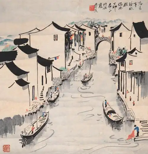 0375江南水乡立轴纸本