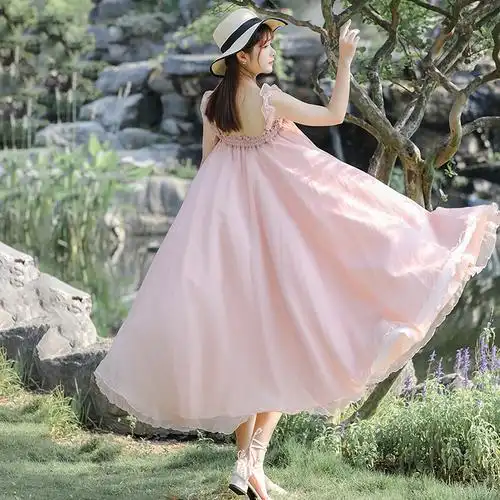 大码胖mm夏季中长款中国风旅游度假无袖两穿裙子飘逸仙女大摆裙