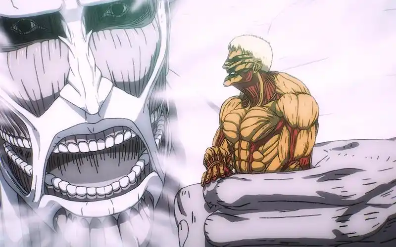 铠之巨人不仅被超大型巨人吃掉脑瓜子,还被重重的扔在骨架上