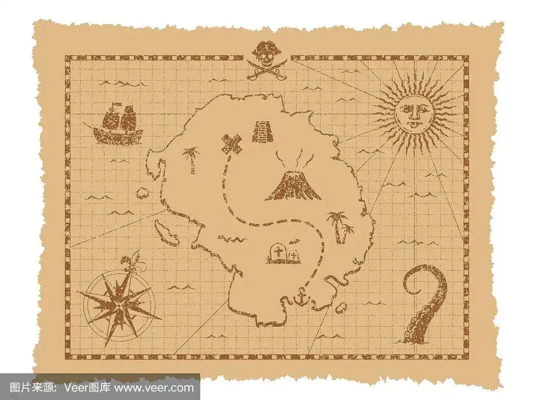 海盗藏宝图矢量图(垃圾损坏的纹理)