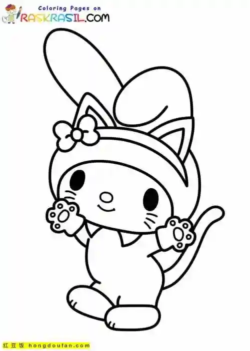 可爱的粉红色my melody美乐蒂卡通涂色简笔画-红豆饭小学生简笔画大全