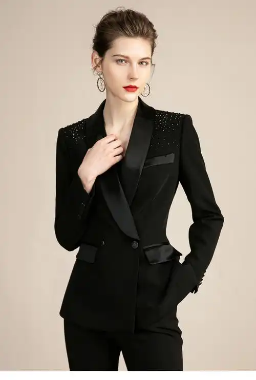 ad干练气质女士套装新款洋气职业装礼服西装高端醋酸西服正装西装m