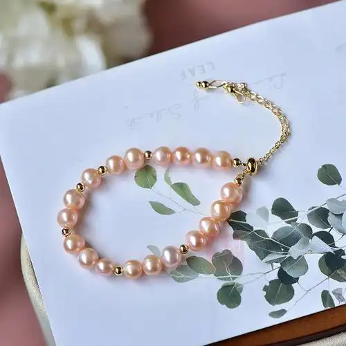 珍珠天然淡水小米米珠简约14k包金抽拉式手串手链