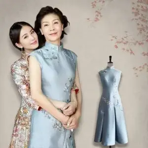 明星同款刘诗诗妈妈婚礼服喜婆婆岳母绣花真丝旗袍连衣裙量身订制
