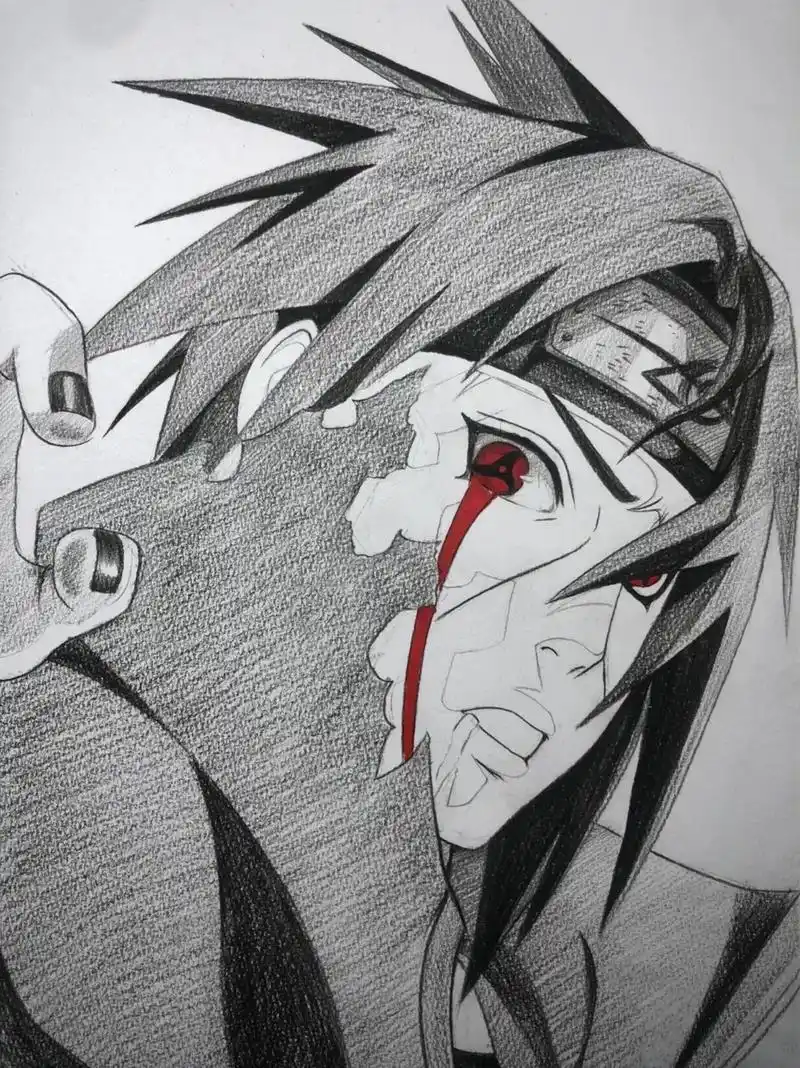 宇智波鼬绘画过程图.#手绘 #绘画过程 #日常瞎画 #火影忍 - 抖音