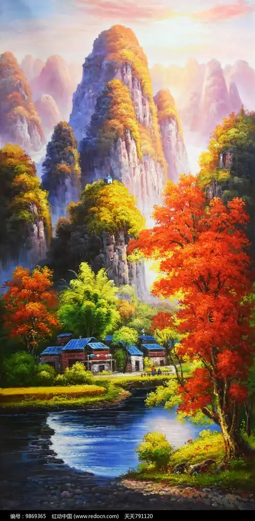 纯手绘风景山水油画玄关