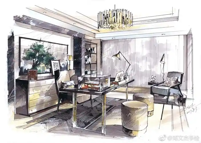 室内设计手绘表达彩铅77马克笔投稿