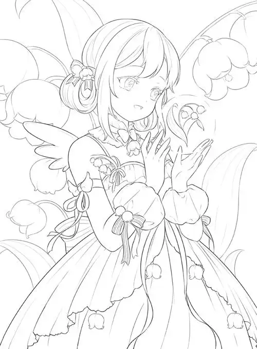 涂色书 日系卡漫风格的插画线稿作品集3 6幅美少女插画 卡通漫画