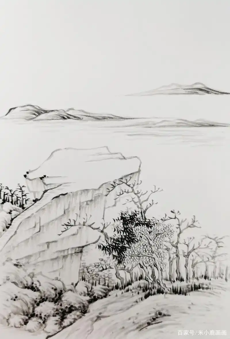 山水小品高清步骤图,技法讲解