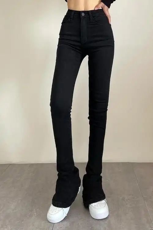 浪莎微喇牛仔裤女秋冬黑色马蹄2021秋季新款欧站高腰时髦拖地长裤显瘦