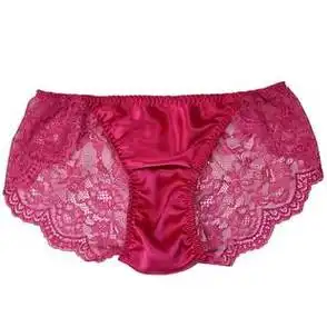 素绉缎短裤100桑蚕丝真丝内裤透气女性感蕾丝中腰三角裤今夏新款