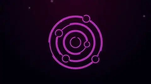 发光的霓虹灯线太阳系图标孤立在紫色背景行星