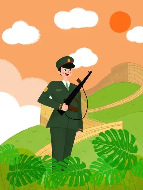八一建军节可爱卡通军人插画