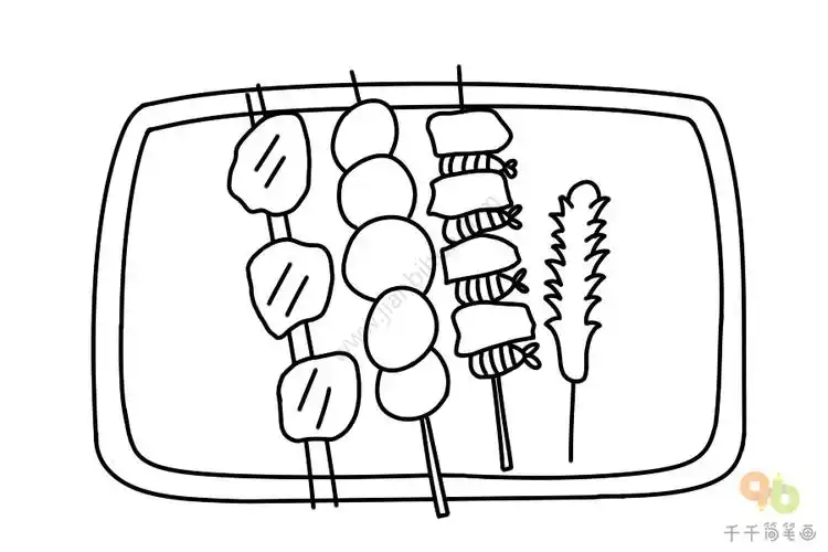 简笔画烤串图片烤串简笔画,烤串怎么画,食物简笔画,烧烤简笔画,烤串简