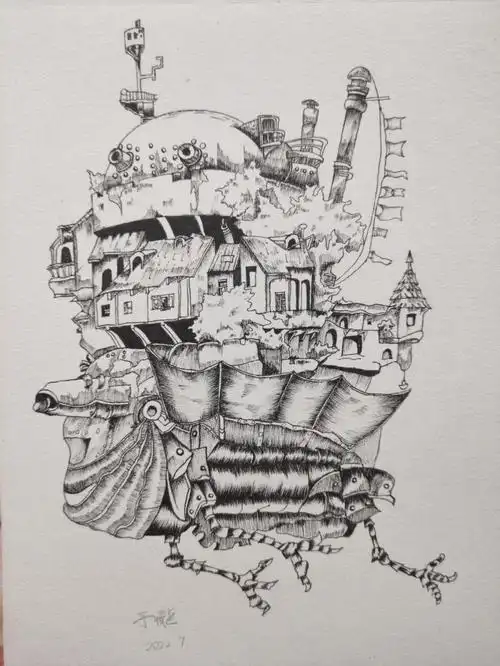 第一次用针管笔画画#哈尔的移动城堡  #宫崎骏  #临摹  #动漫  #画画
