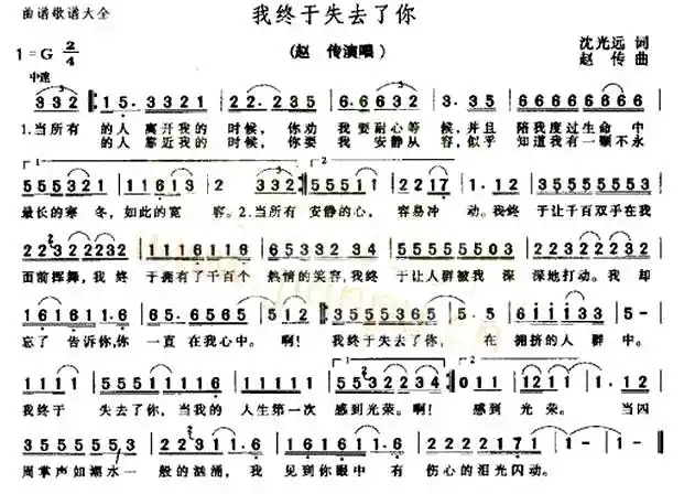 《我终于失去了你》(李宗盛演唱)_歌谱简谱_歌词简介_曲谱资料