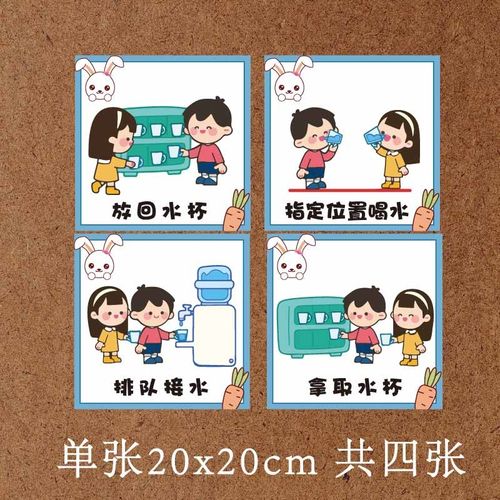 幼儿园环创喝水区墙面布置规则流程图我会喝水规矩规则区装扮贴纸
