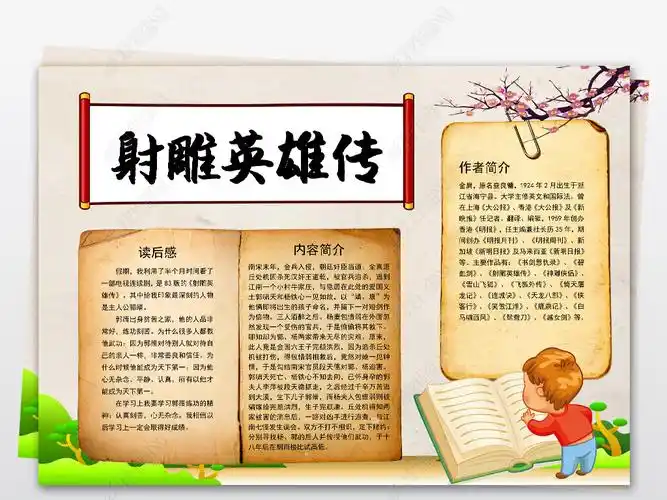 原创金庸射雕英雄传小报word电子读书小报儿童名著手抄报版权可商用
