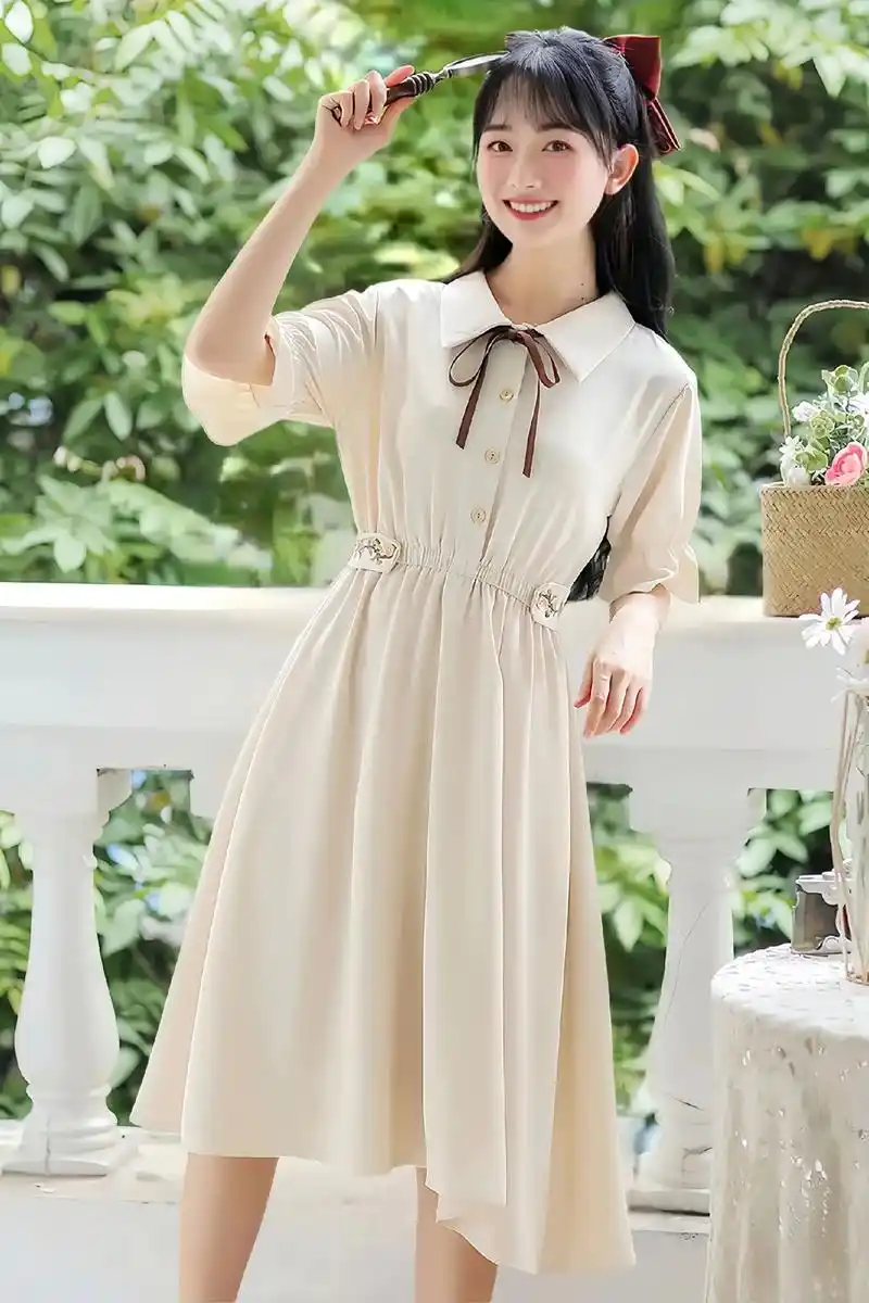 学生党必备时尚搭配78夏季新中式连森系少女连衣裙