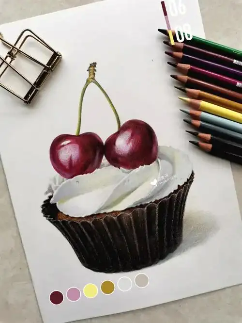 彩铅画水果小蛋糕