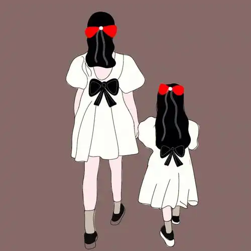 原创亲子手绘头像母子母女两个儿子两个女儿