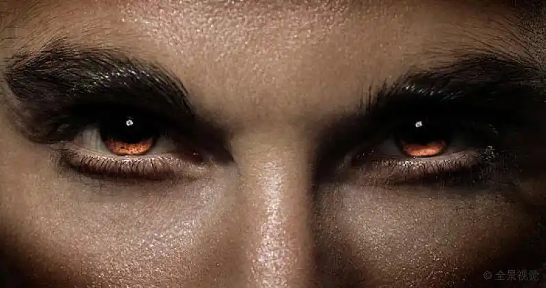 生动_特写_男人_凶恶_眼睛_燃烧_红色_图片素材