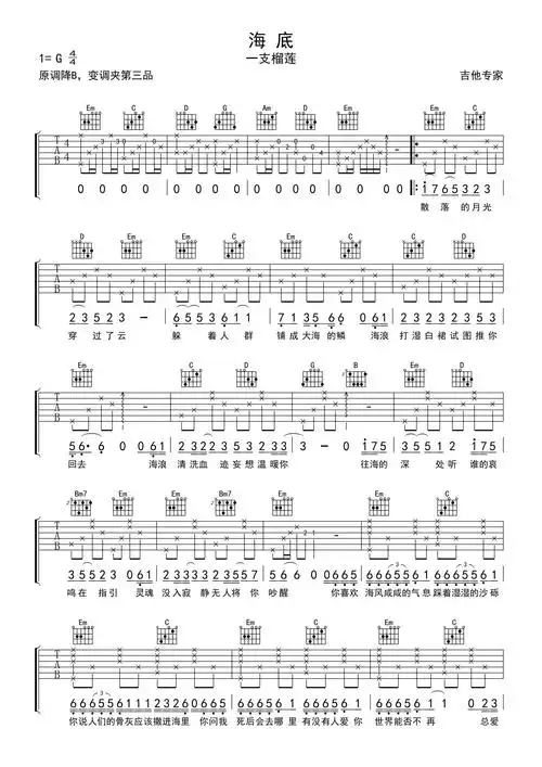 一只榴莲海底吉他谱g调吉他弹唱谱