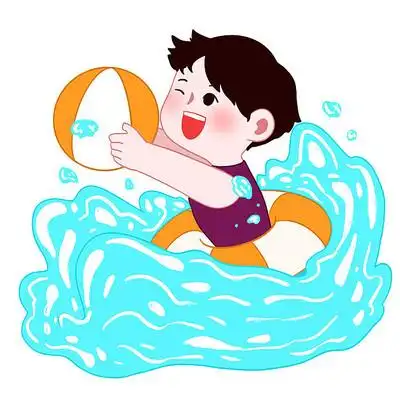 手绘卡通风游泳玩耍的人物