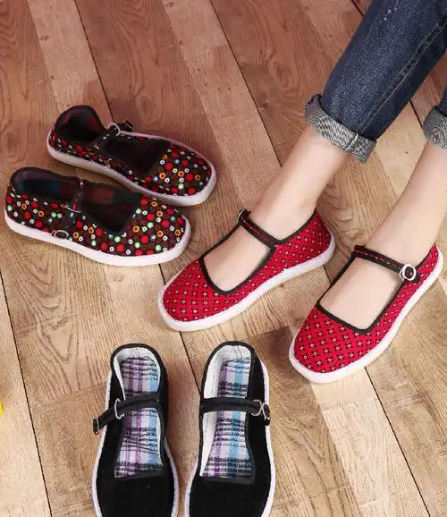 老北京布鞋女上班鞋方口鞋夏季女士手工方口搭袢妈妈鞋平底搭扣单鞋