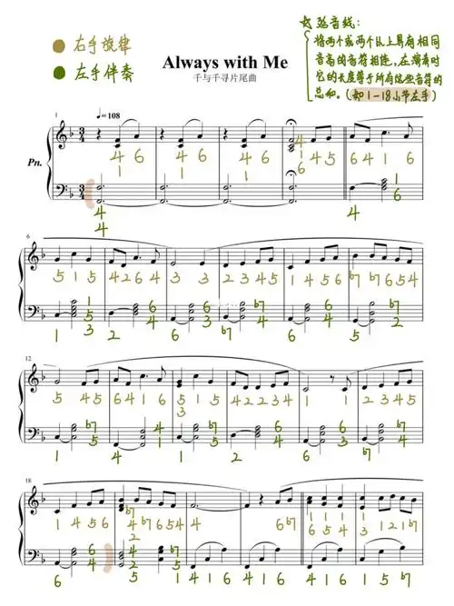千与千寻alwayswithme双手简谱