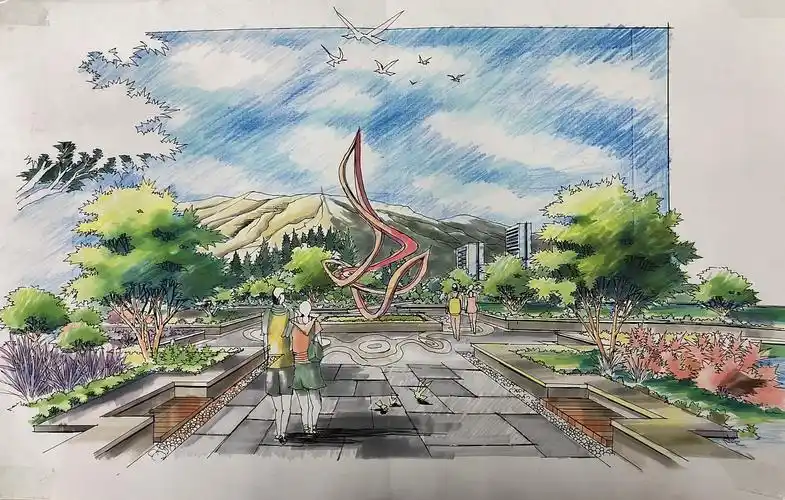 绿地公园方案手绘表现