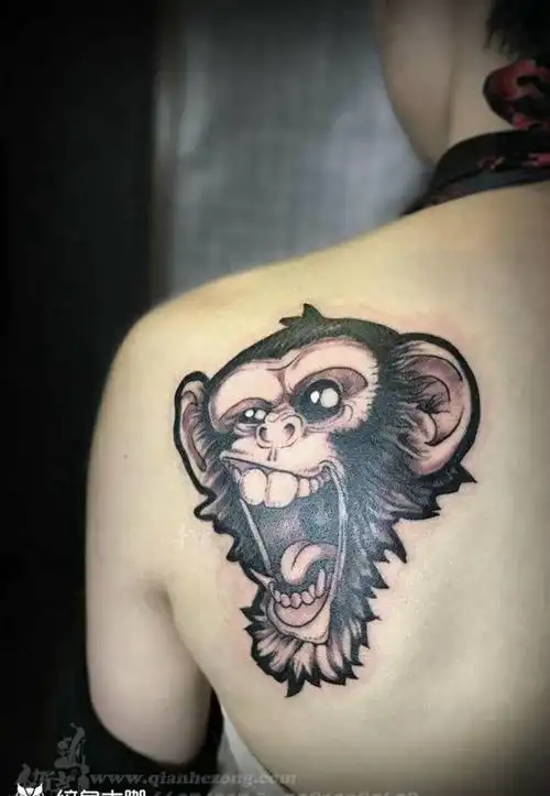 猴纹身图片_习俗传统欧美写实成品颈部腰部背部人物动物纹身图案
