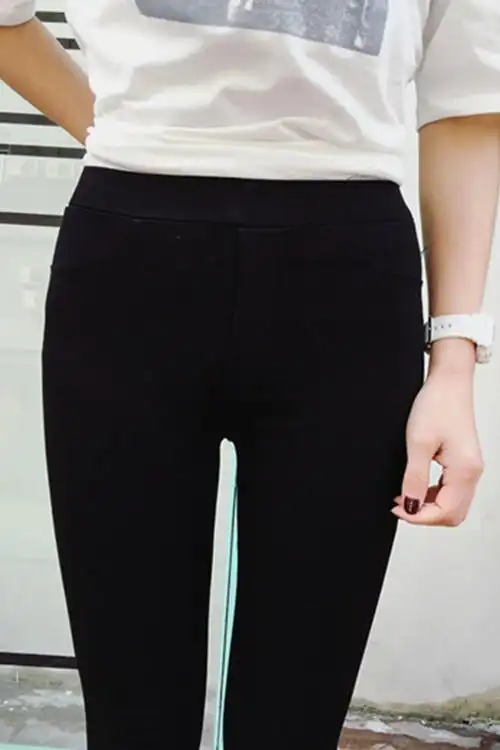 裤女外穿显瘦高腰弹力韩系黑色裤子女新款瘦腿小脚九分打底裤长裤潮