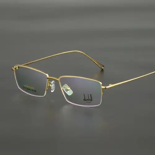 英国大牌金丝眼镜架男款商务大脸眼镜框超轻纯钛半框近视眼镜金色