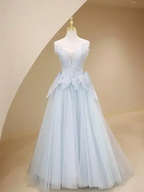 超心水的夏日清新冰蓝色小礼服03北京婚纱店