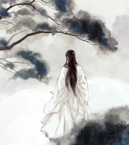 水墨古风白衣男子背影图片