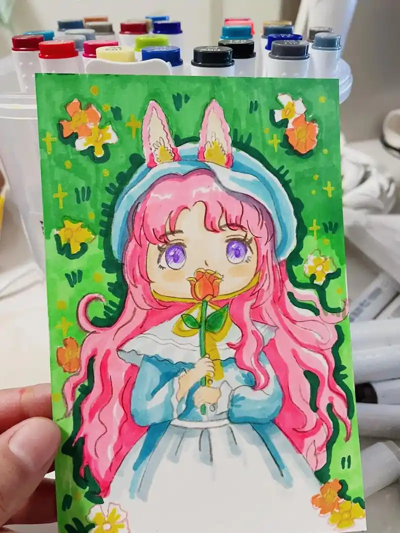 q版动漫头像手绘#零基础学画画 #马克笔手绘 #每日一画挑战 - 抖音