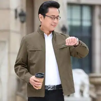 布森格拉新款中老年男士夹克纯棉爸爸春装外套爷爷老人休闲衣服上衣