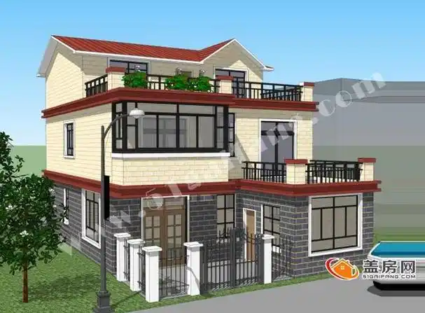 二层半带露台别墅,农村实用二层半带小院和露台的房子设计图,26万建好