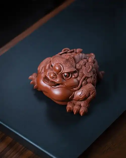 宜兴紫砂茶宠招财金蟾将军蟾三足金蟾蟾蜍茶具配件大红袍雕塑可养