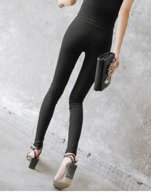 othermix七格格超高腰小黑裤女秋冬弹力显瘦紧身小脚打底长裤加绒_9折