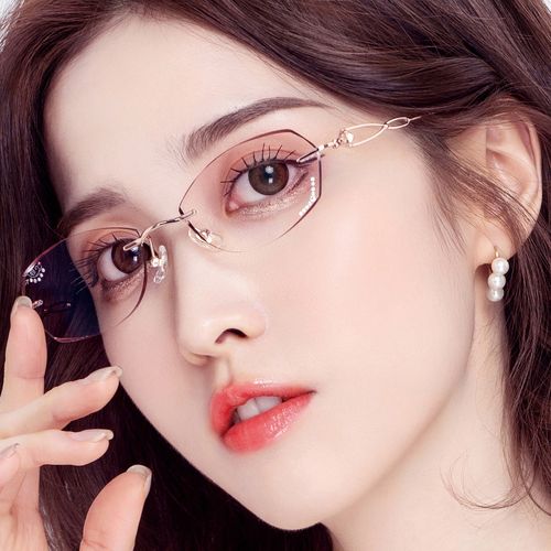 大脸近视近视眼眼镜女防蓝光切时尚纯钻石切边定制成品光学镜