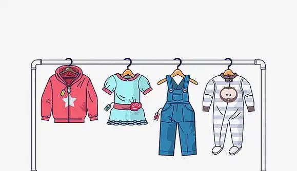 免抠卡通手绘衣架上晾晒的衣服