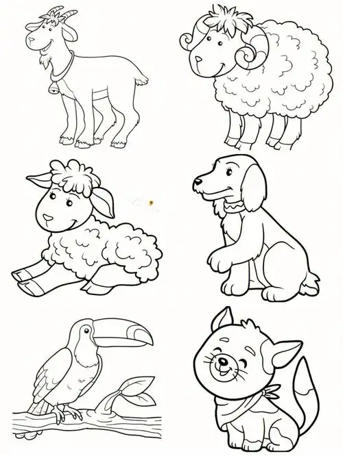 绘画素材可爱动物黑白线稿可打印填色2