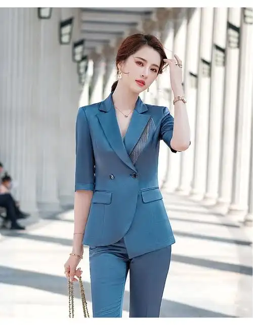 sxdyh法式品牌女装职业装套装女夏季时尚修身显瘦女神范正装工服灰兰