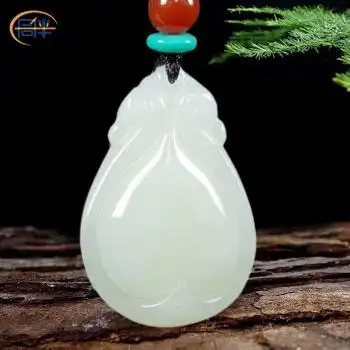 同伴 和田玉吊坠女款玉石心形水滴玉坠挂件女士宝宝款白玉玉佩玉牌 带