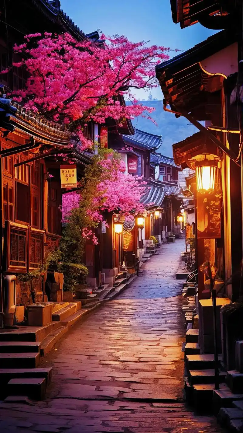 花开遍野,水流清澈.踏上丽江古镇,仿佛来到了时 - 抖音