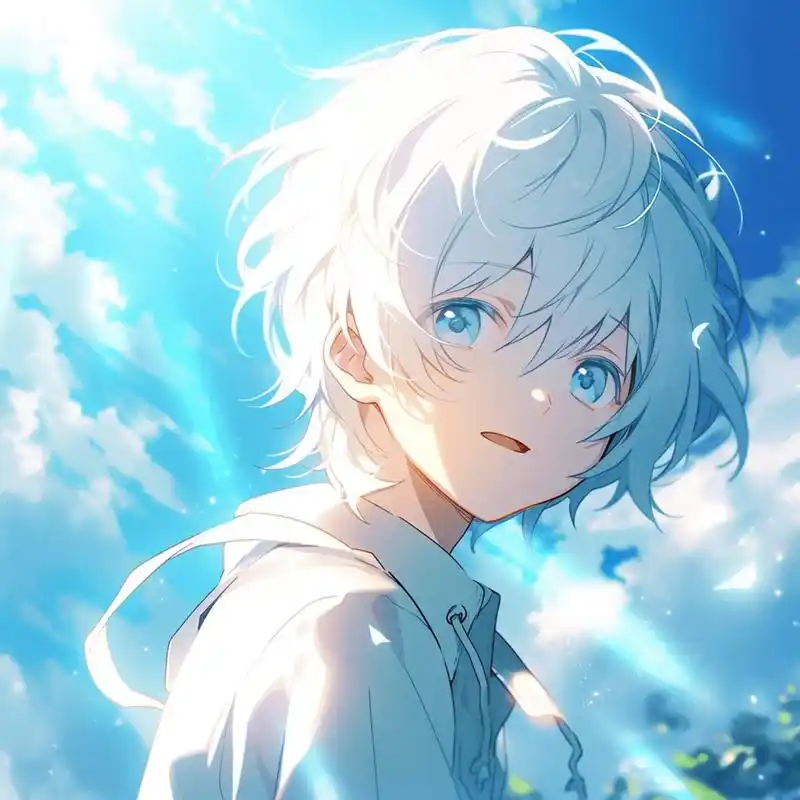 动漫男头白毛阳光少年