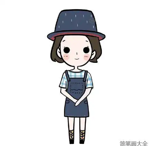 人物简笔画教程大全 戴帽子的小女孩的画法